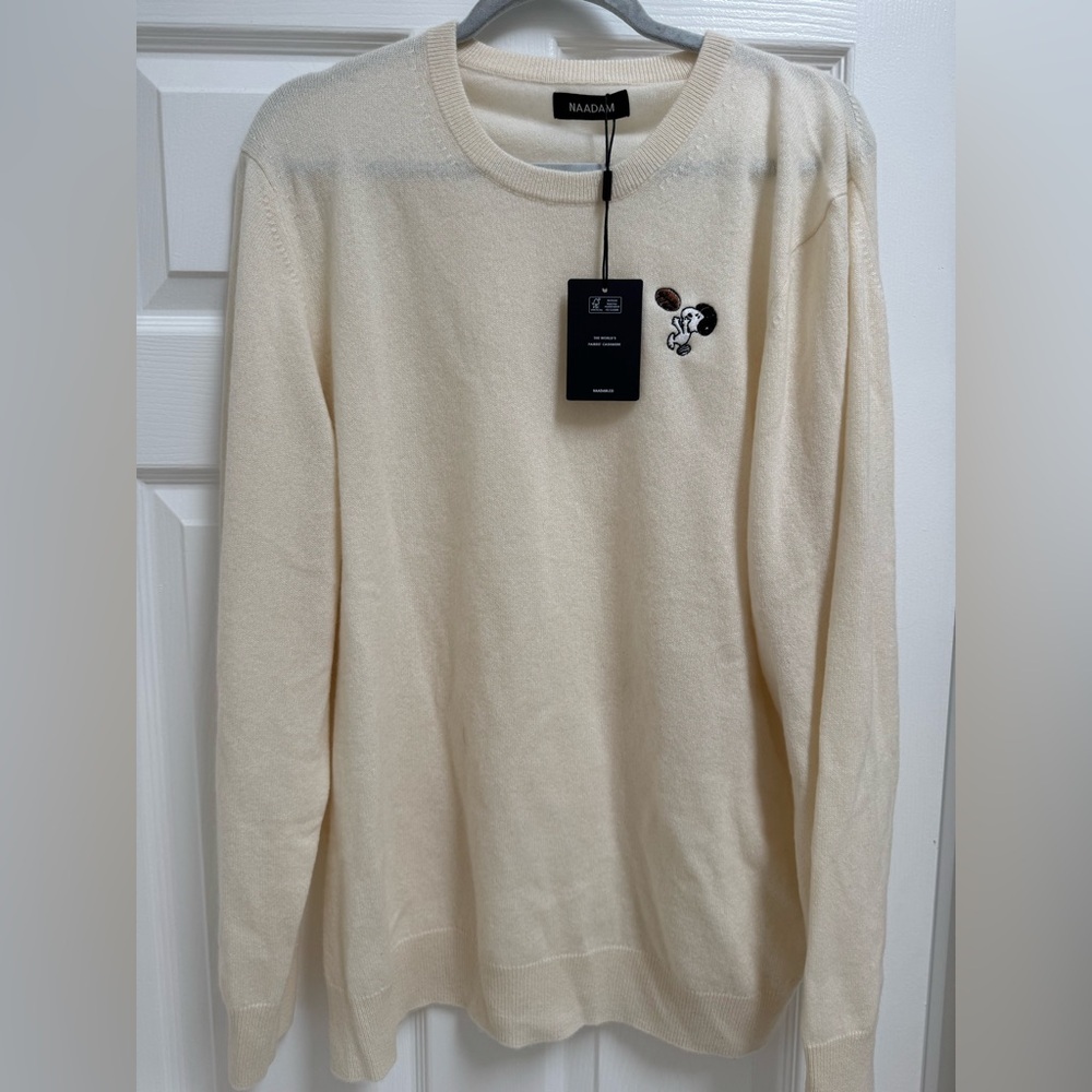 NAADAM Snoopy Football Cream Crewneck Cashmere Sweater